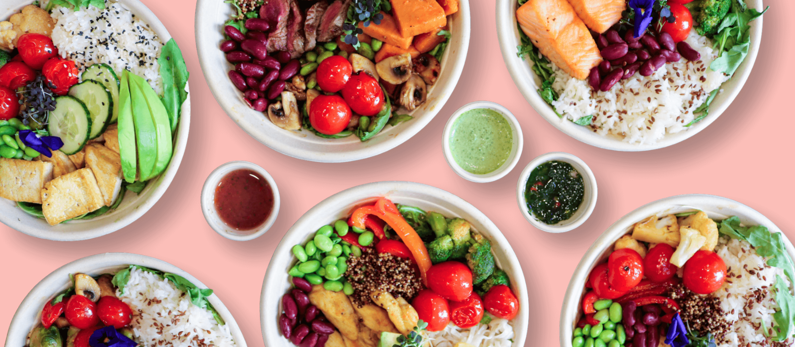 Symposium gesunde Bowls dekorativ platzier mit den Soßen